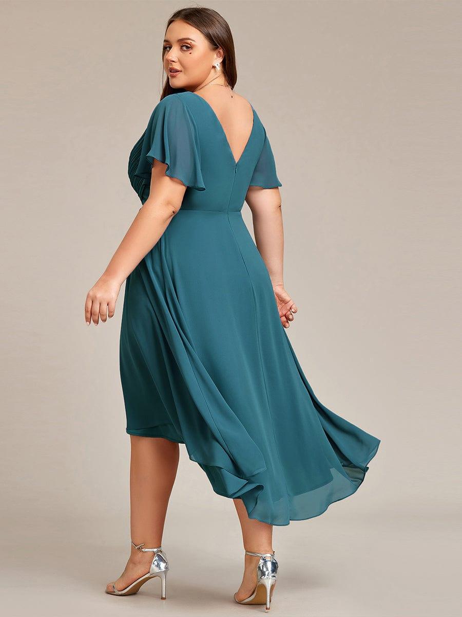 FAYE|Pleated Asymmetrical Hem Ruffles Sleeve Chiffon Bridesmaid Dress