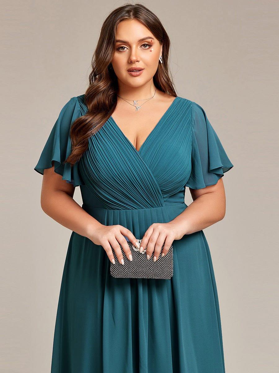 FAYE|Pleated Asymmetrical Hem Ruffles Sleeve Chiffon Bridesmaid Dress