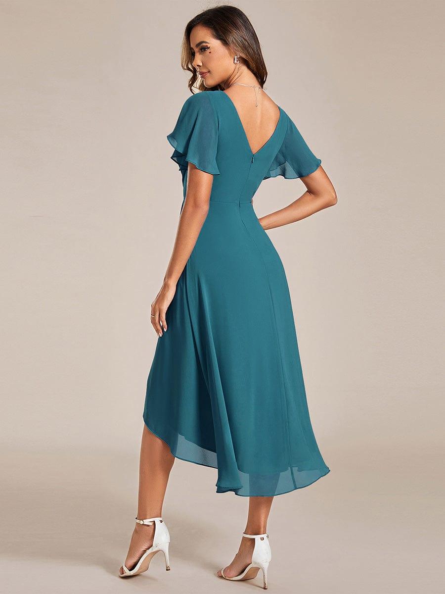 FAYE|Pleated Asymmetrical Hem Ruffles Sleeve Chiffon Bridesmaid Dress