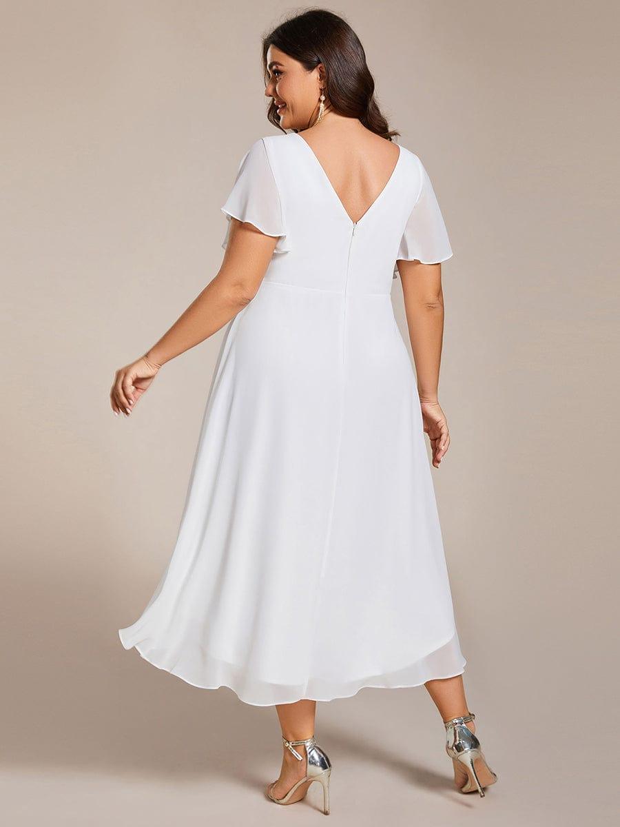 FAYE|Pleated Asymmetrical Hem Ruffles Sleeve Chiffon Bridesmaid Dress