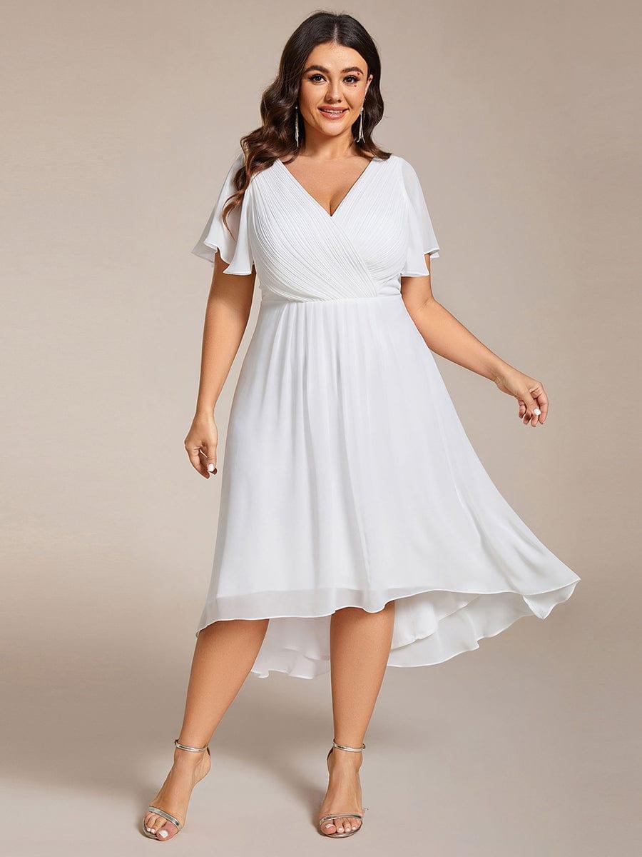 FAYE|Pleated Asymmetrical Hem Ruffles Sleeve Chiffon Bridesmaid Dress