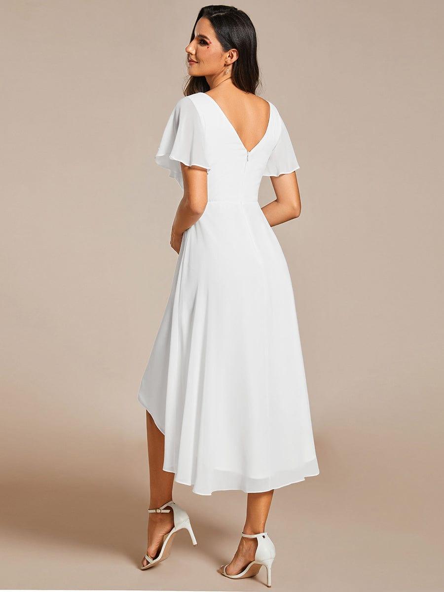 FAYE|Pleated Asymmetrical Hem Ruffles Sleeve Chiffon Bridesmaid Dress