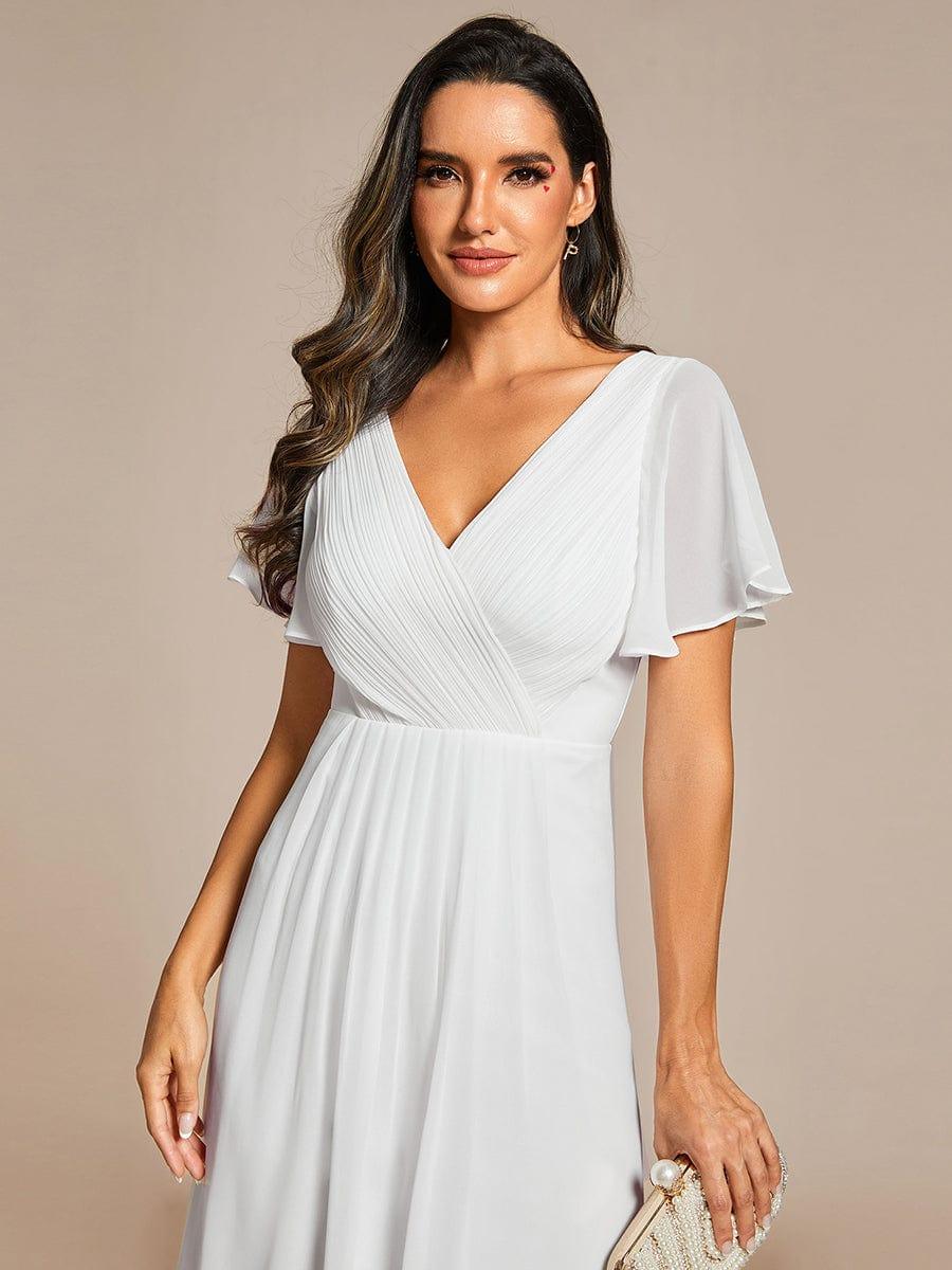 FAYE|Pleated Asymmetrical Hem Ruffles Sleeve Chiffon Bridesmaid Dress