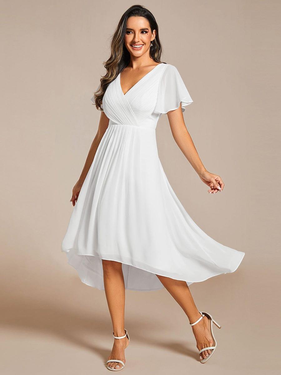 FAYE|Pleated Asymmetrical Hem Ruffles Sleeve Chiffon Bridesmaid Dress