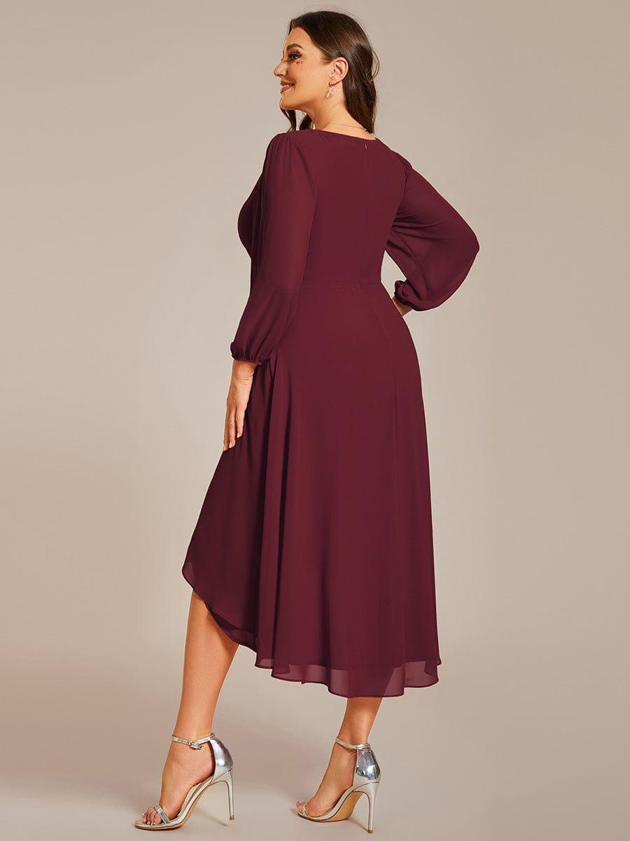 BRIAR|3/4 Sleeves Asymmetrical Hem A-Line Midi Bridesmaid Dress