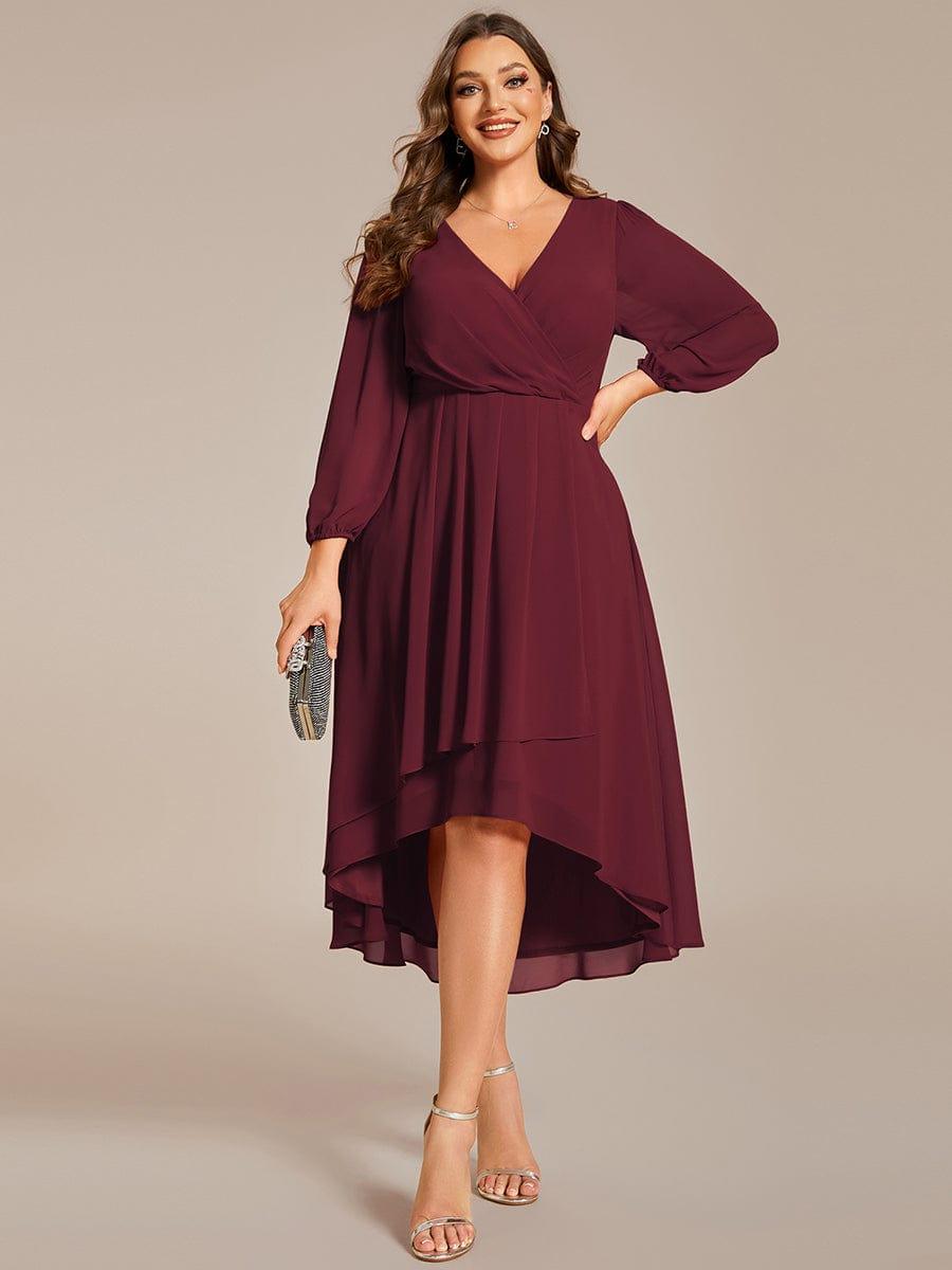 BRIAR|3/4 Sleeves Asymmetrical Hem A-Line Midi Bridesmaid Dress