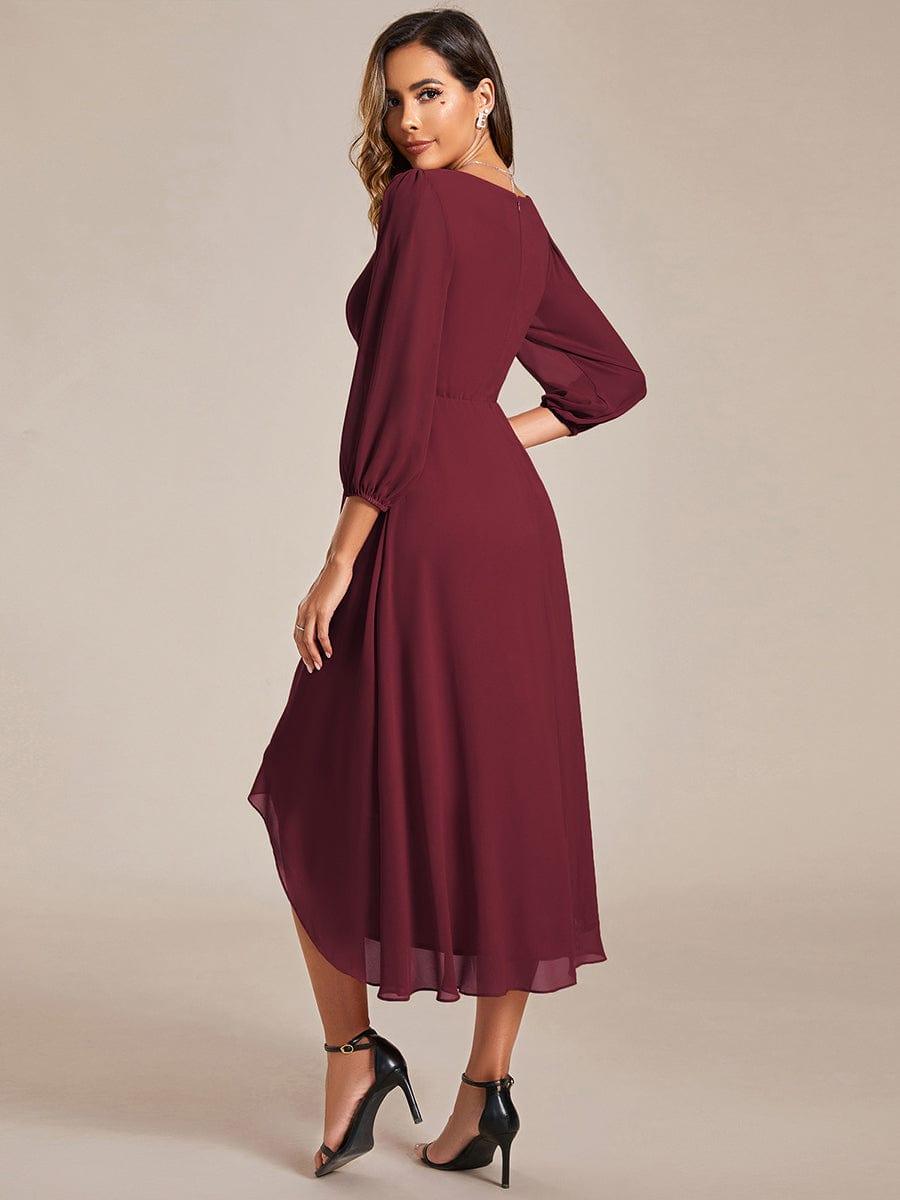BRIAR|3/4 Sleeves Asymmetrical Hem A-Line Midi Bridesmaid Dress