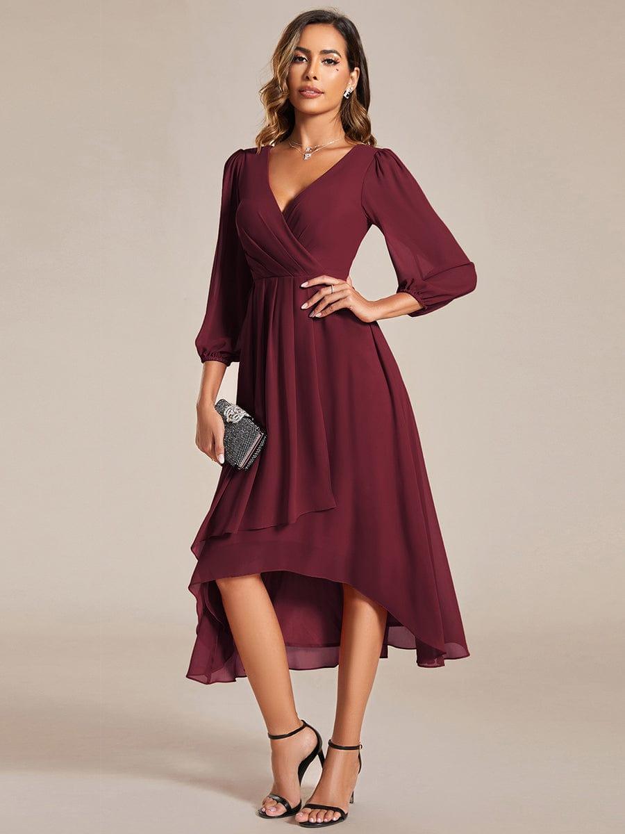 BRIAR|3/4 Sleeves Asymmetrical Hem A-Line Midi Bridesmaid Dress