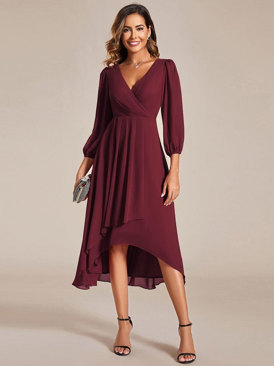 BRIAR|3/4 Sleeves Asymmetrical Hem A-Line Midi Bridesmaid Dress