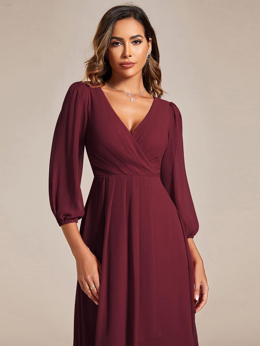 BRIAR|3/4 Sleeves Asymmetrical Hem A-Line Midi Bridesmaid Dress