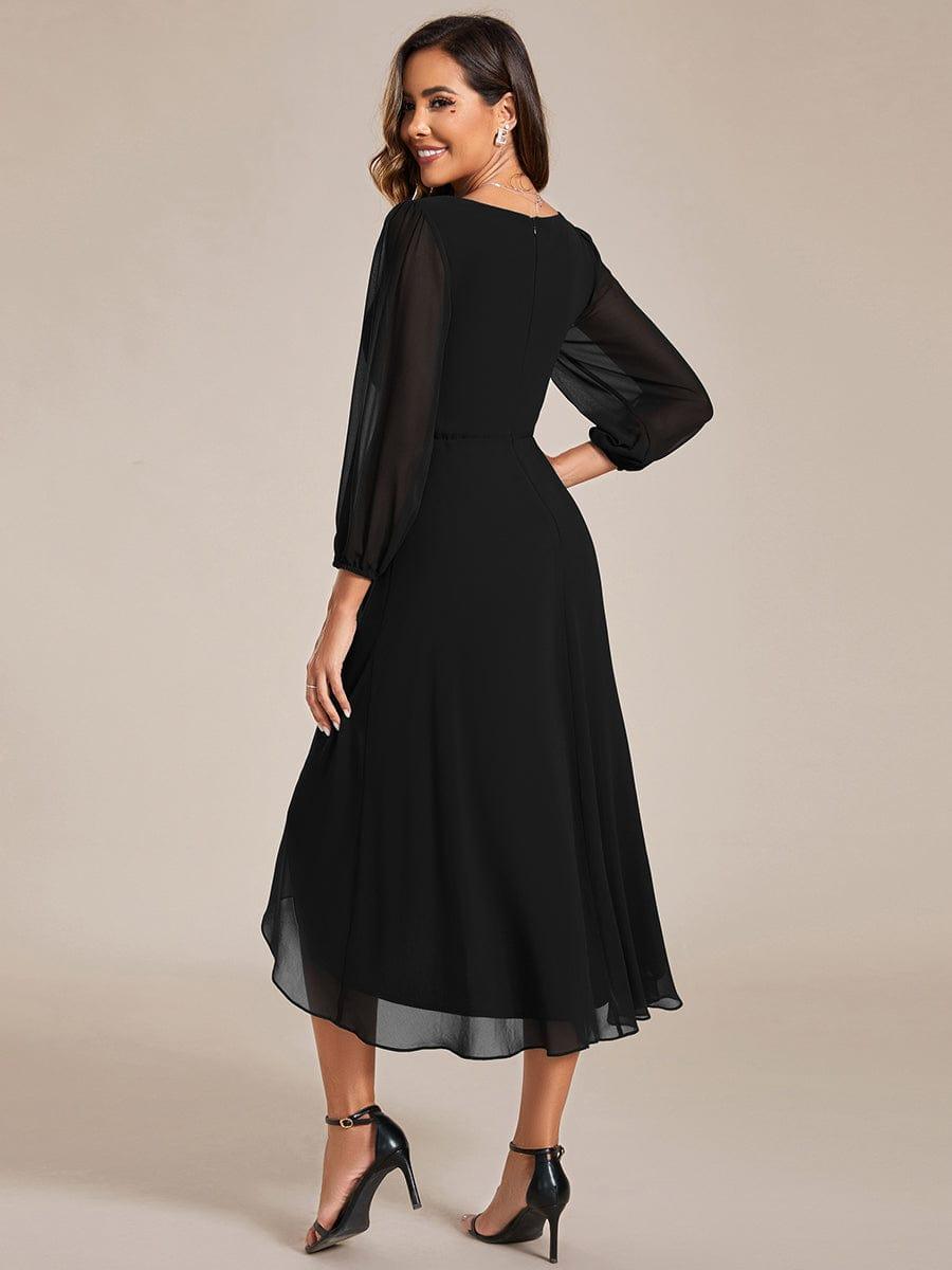 BRIAR|3/4 Sleeves Asymmetrical Hem A-Line Midi Bridesmaid Dress