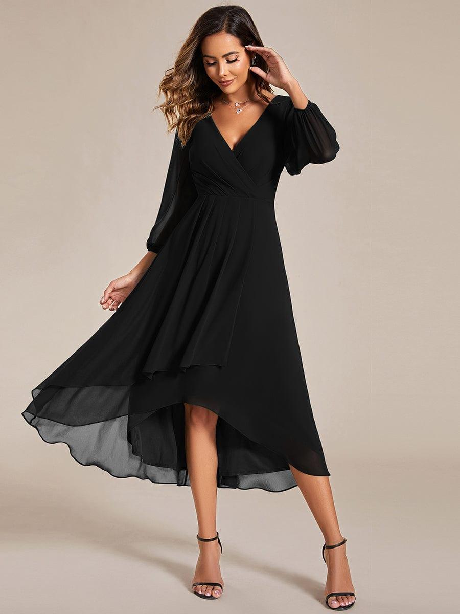 BRIAR|3/4 Sleeves Asymmetrical Hem A-Line Midi Bridesmaid Dress
