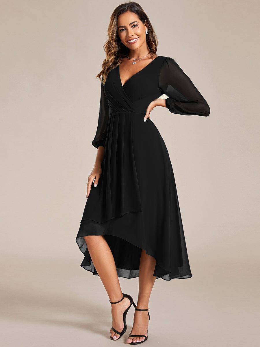 BRIAR|3/4 Sleeves Asymmetrical Hem A-Line Midi Bridesmaid Dress
