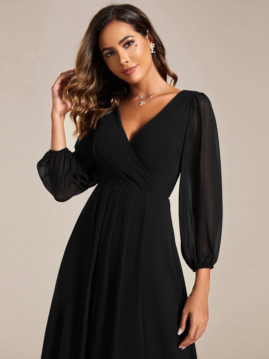BRIAR|3/4 Sleeves Asymmetrical Hem A-Line Midi Bridesmaid Dress