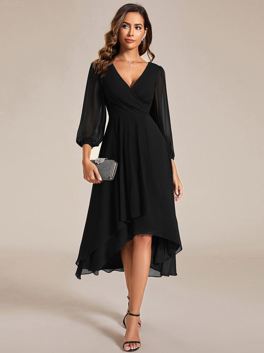 BRIAR|3/4 Sleeves Asymmetrical Hem A-Line Midi Bridesmaid Dress