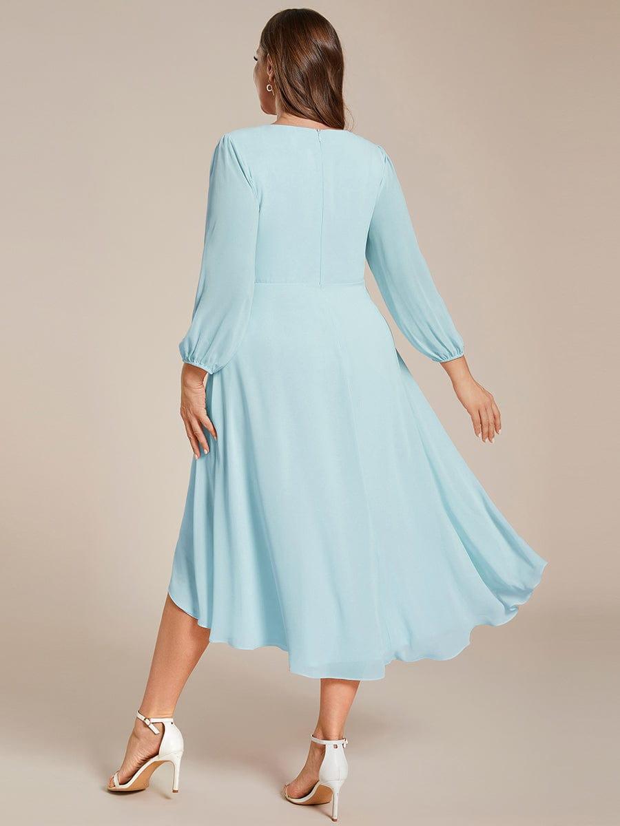 BRIAR|3/4 Sleeves Asymmetrical Hem A-Line Midi Bridesmaid Dress