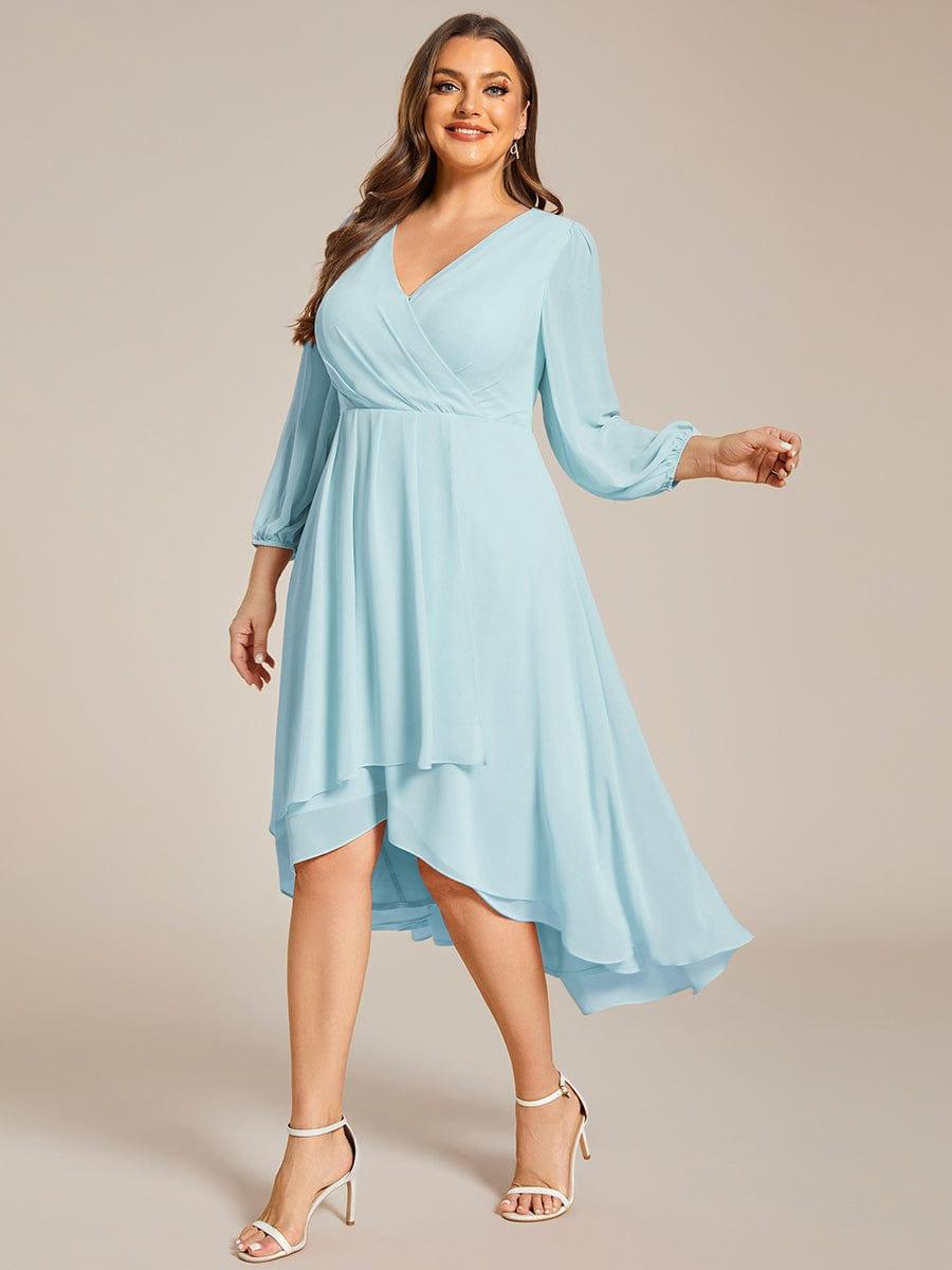BRIAR|3/4 Sleeves Asymmetrical Hem A-Line Midi Bridesmaid Dress