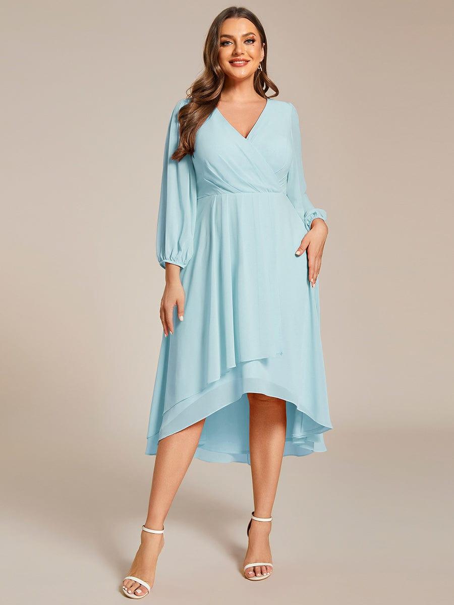 BRIAR|3/4 Sleeves Asymmetrical Hem A-Line Midi Bridesmaid Dress