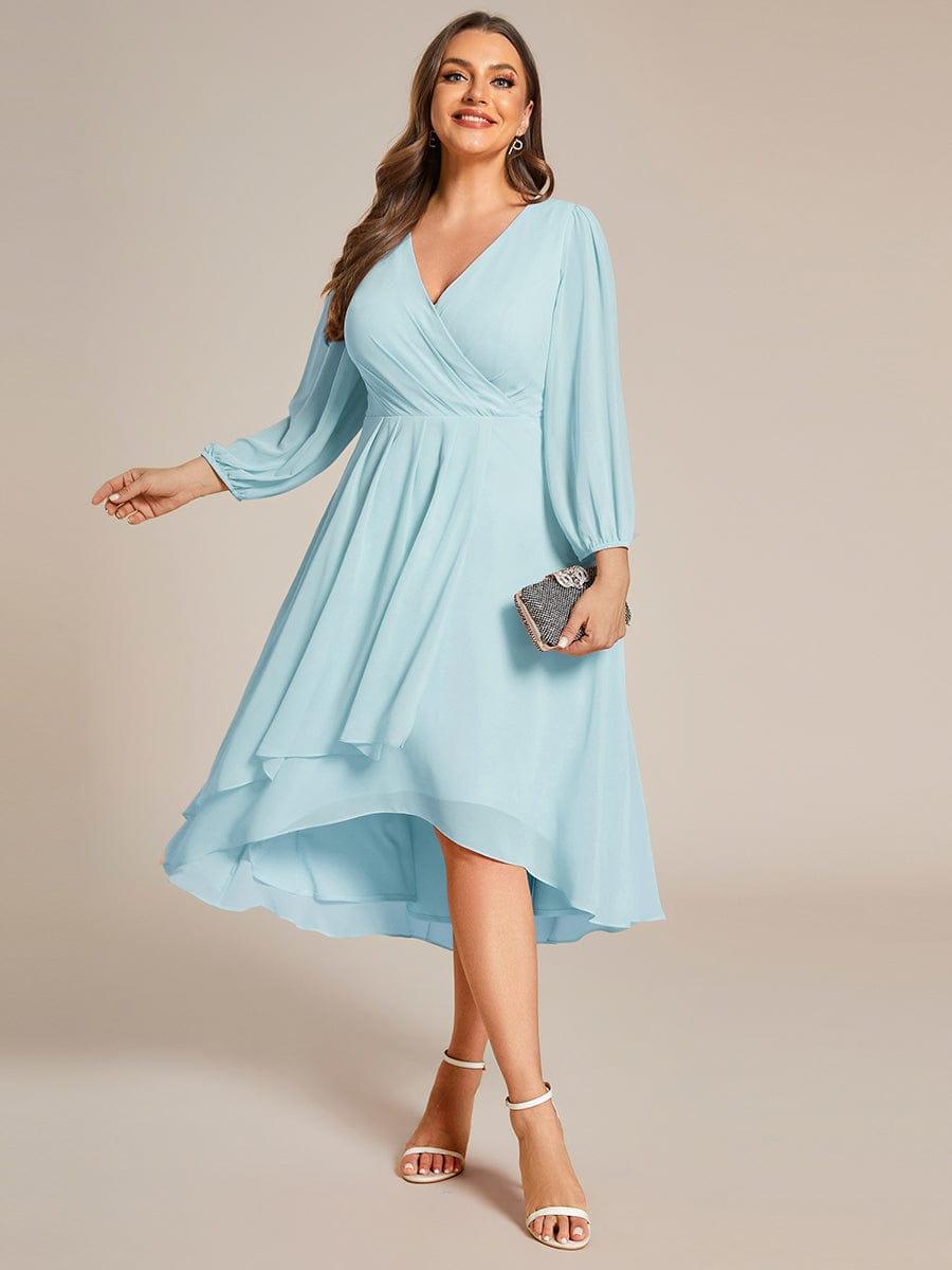 BRIAR|3/4 Sleeves Asymmetrical Hem A-Line Midi Bridesmaid Dress
