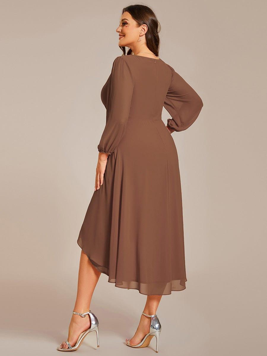 BRIAR|3/4 Sleeves Asymmetrical Hem A-Line Midi Bridesmaid Dress