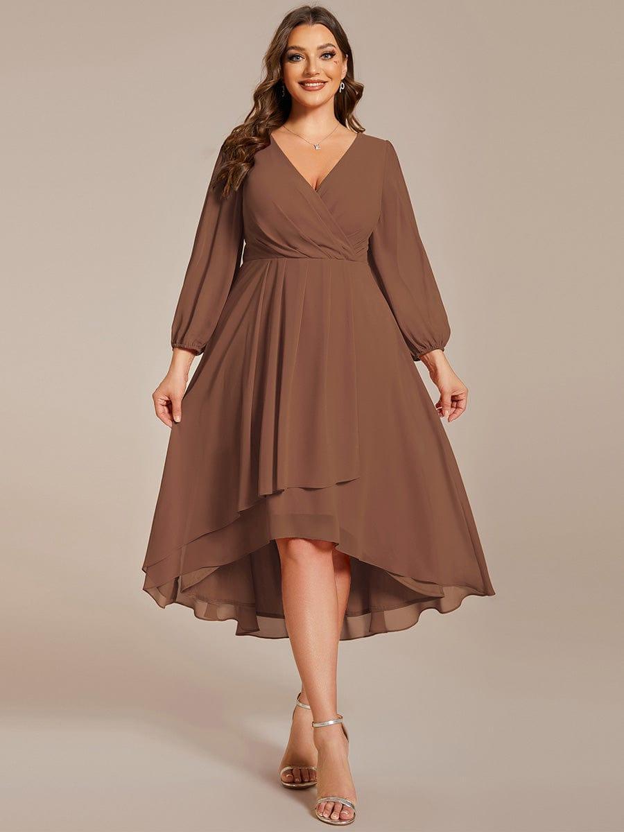 BRIAR|3/4 Sleeves Asymmetrical Hem A-Line Midi Bridesmaid Dress