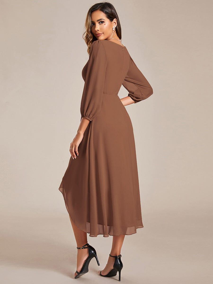 BRIAR|3/4 Sleeves Asymmetrical Hem A-Line Midi Bridesmaid Dress