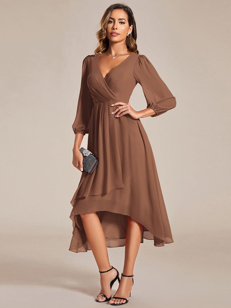 BRIAR|3/4 Sleeves Asymmetrical Hem A-Line Midi Bridesmaid Dress