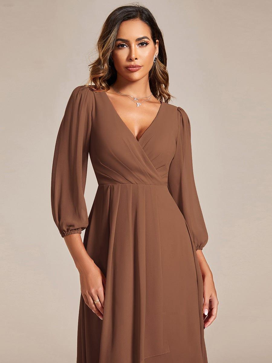 BRIAR|3/4 Sleeves Asymmetrical Hem A-Line Midi Bridesmaid Dress