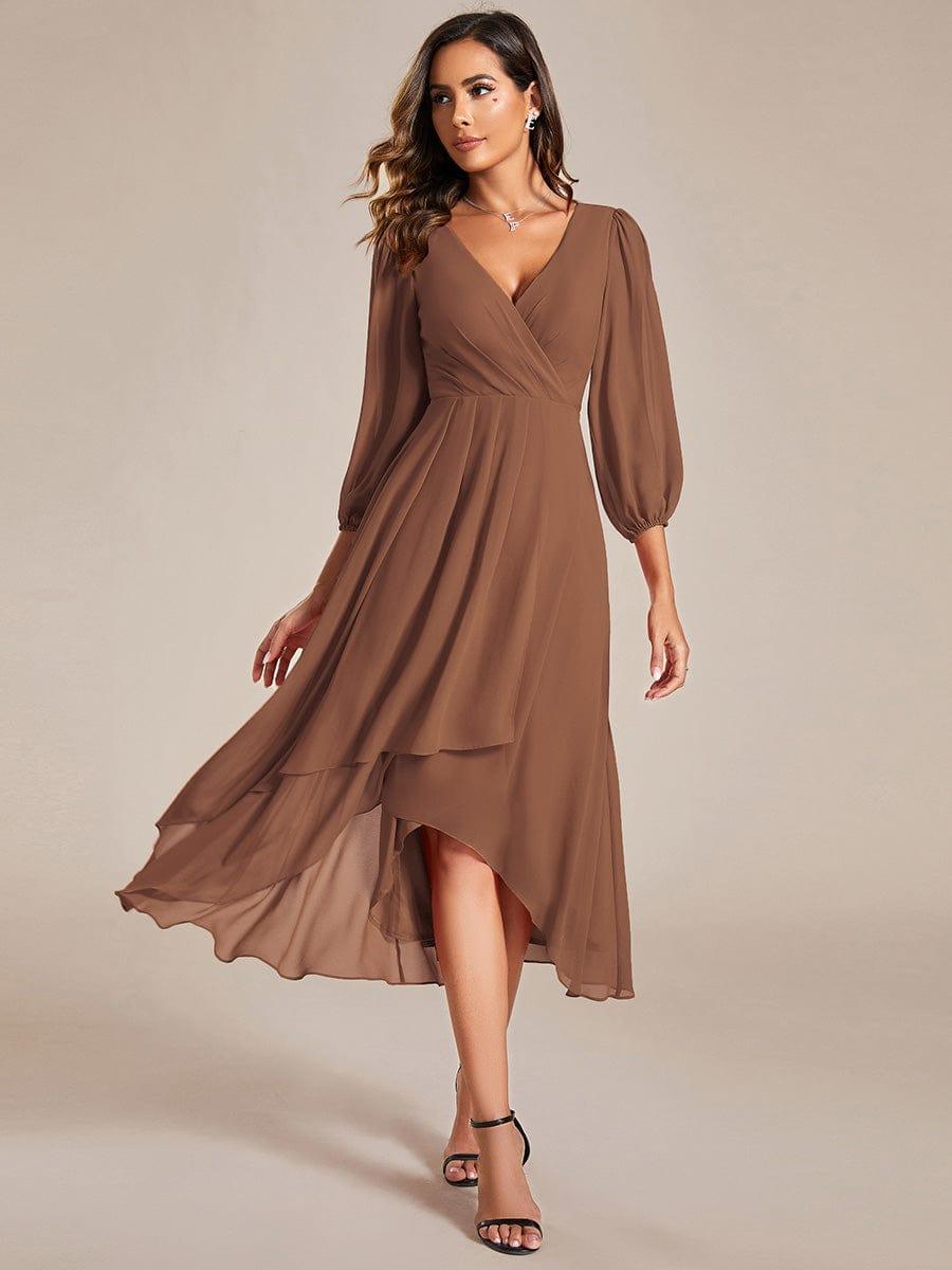 BRIAR|3/4 Sleeves Asymmetrical Hem A-Line Midi Bridesmaid Dress