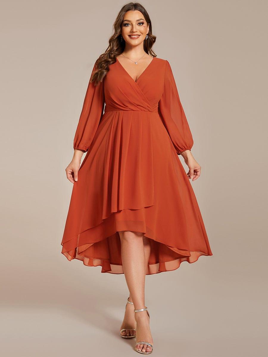 BRIAR|3/4 Sleeves Asymmetrical Hem A-Line Midi Bridesmaid Dress