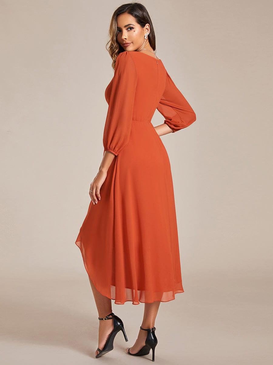 BRIAR|3/4 Sleeves Asymmetrical Hem A-Line Midi Bridesmaid Dress