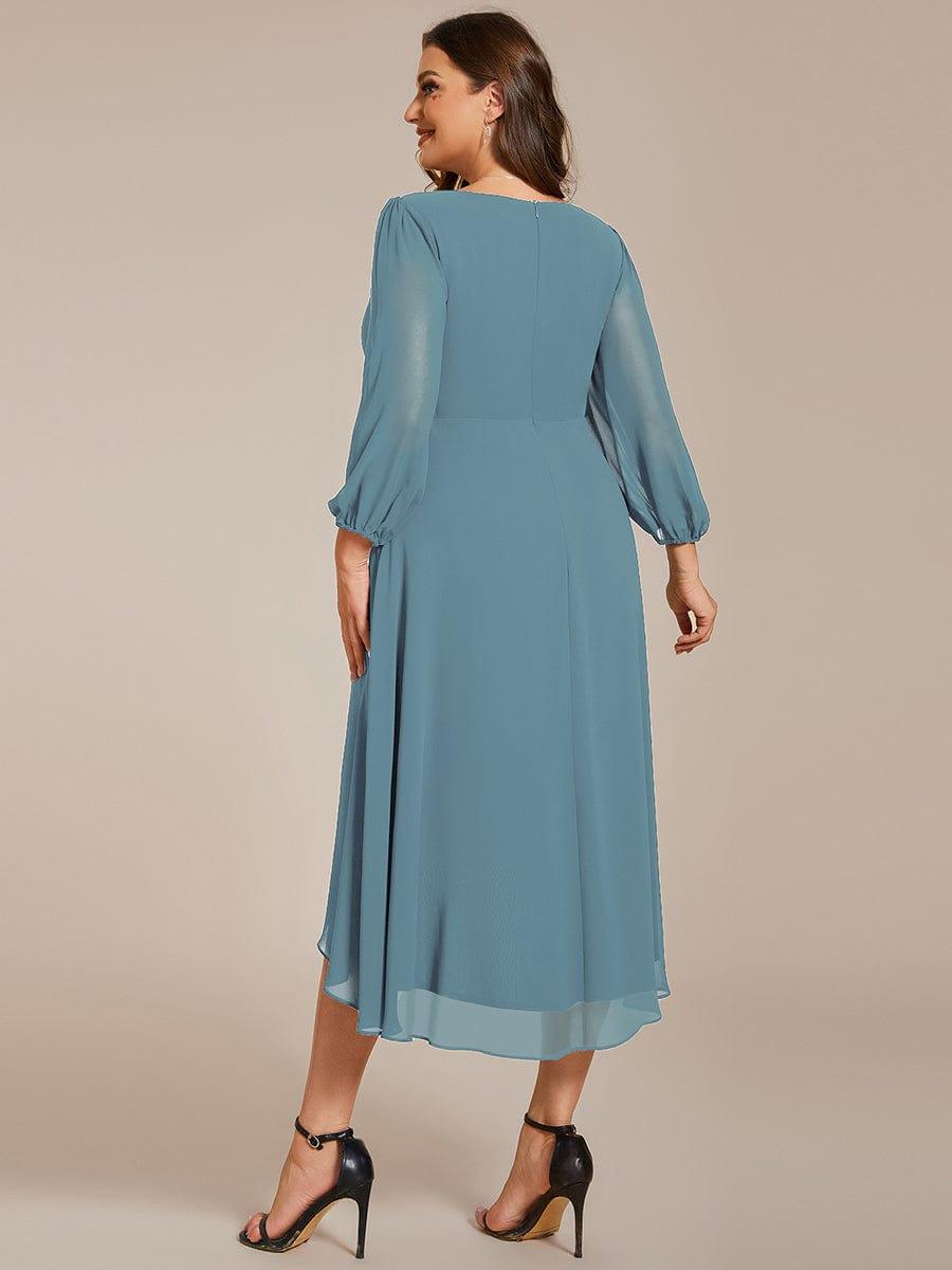 BRIAR|3/4 Sleeves Asymmetrical Hem A-Line Midi Bridesmaid Dress
