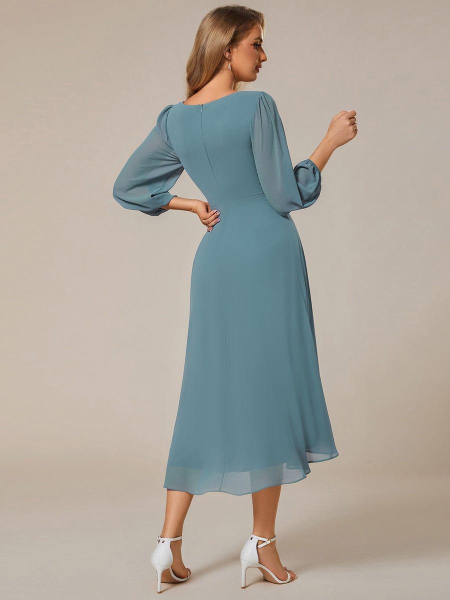 BRIAR|3/4 Sleeves Asymmetrical Hem A-Line Midi Bridesmaid Dress
