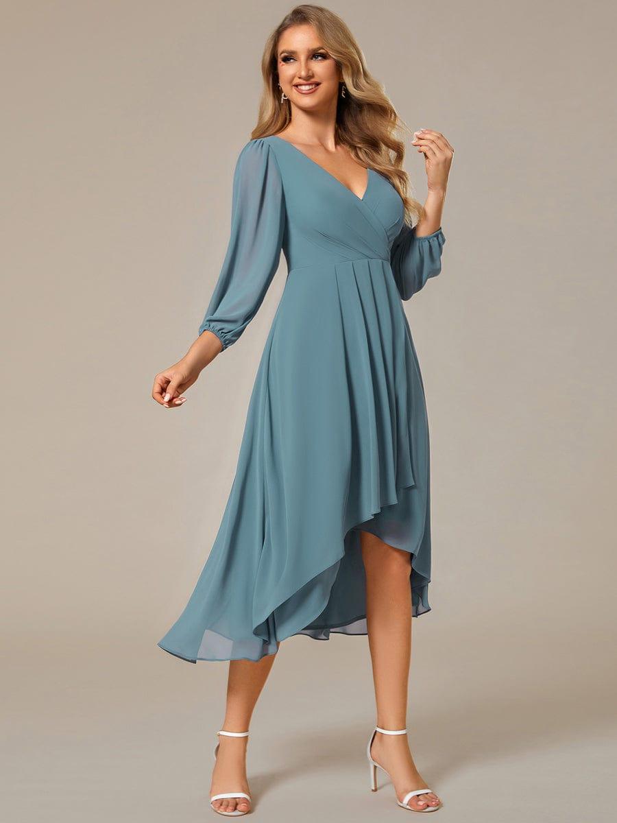BRIAR|3/4 Sleeves Asymmetrical Hem A-Line Midi Bridesmaid Dress