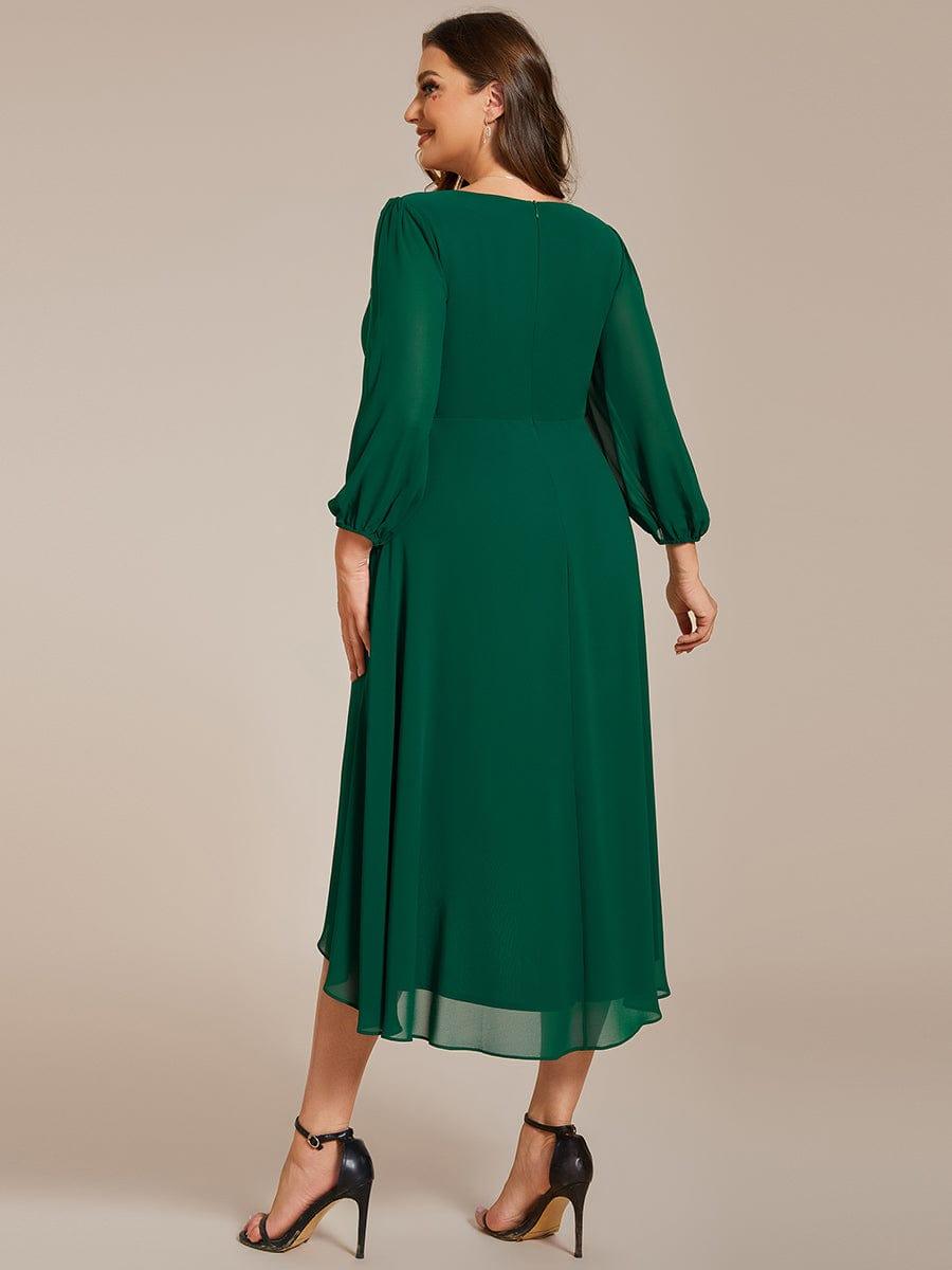 BRIAR|3/4 Sleeves Asymmetrical Hem A-Line Midi Bridesmaid Dress