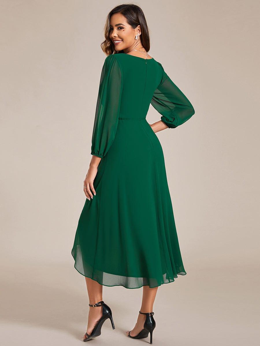 BRIAR|3/4 Sleeves Asymmetrical Hem A-Line Midi Bridesmaid Dress