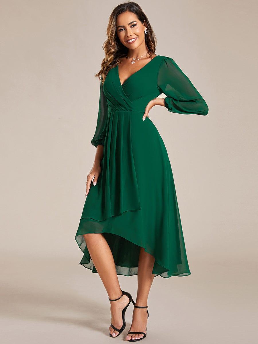 BRIAR|3/4 Sleeves Asymmetrical Hem A-Line Midi Bridesmaid Dress