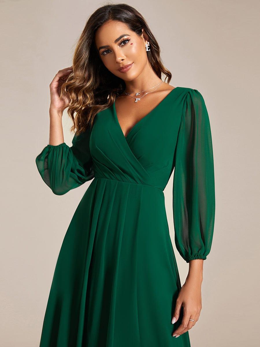 BRIAR|3/4 Sleeves Asymmetrical Hem A-Line Midi Bridesmaid Dress