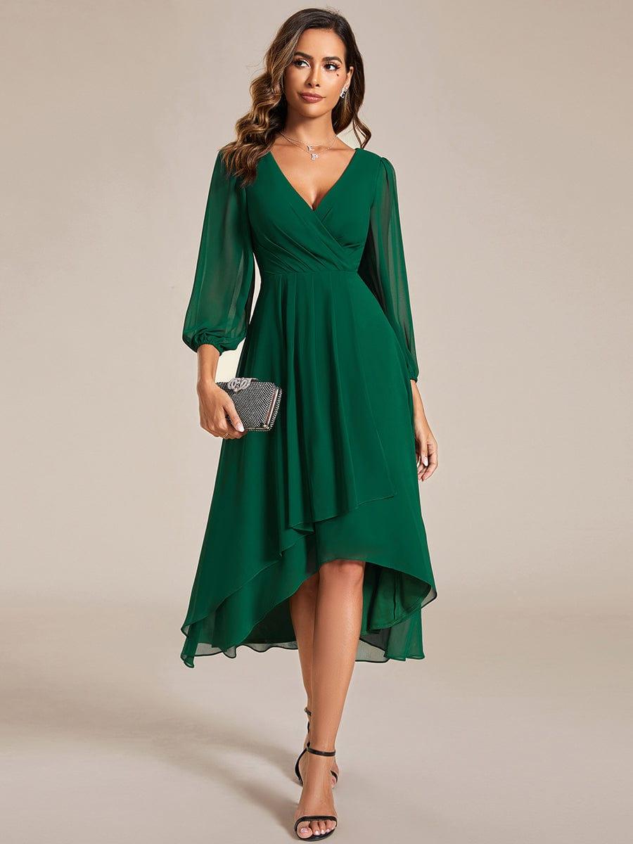 BRIAR|3/4 Sleeves Asymmetrical Hem A-Line Midi Bridesmaid Dress