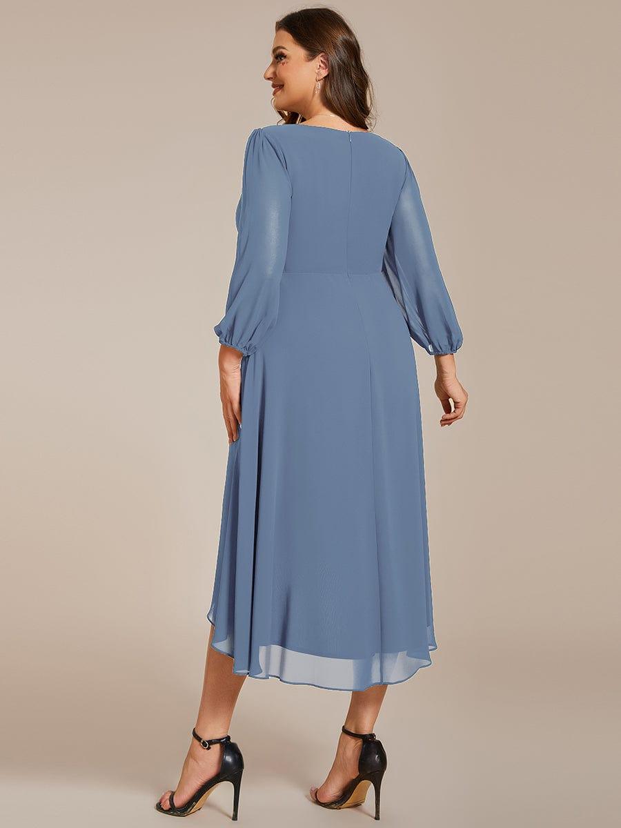 BRIAR|3/4 Sleeves Asymmetrical Hem A-Line Midi Bridesmaid Dress