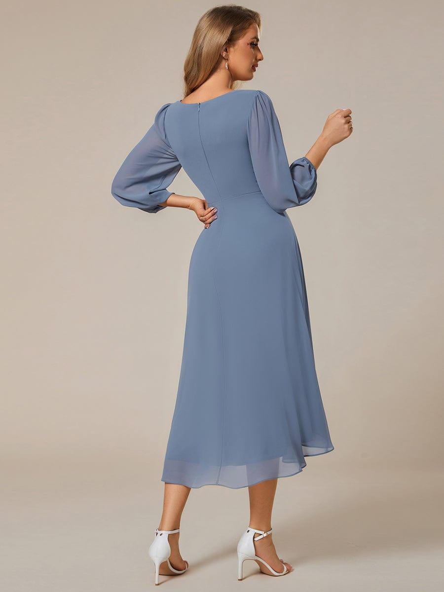 BRIAR|3/4 Sleeves Asymmetrical Hem A-Line Midi Bridesmaid Dress