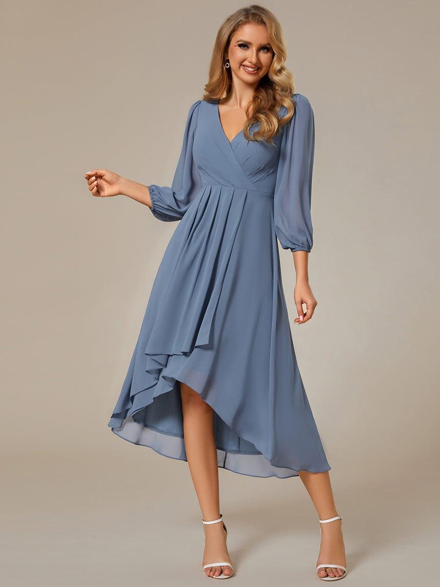 BRIAR|3/4 Sleeves Asymmetrical Hem A-Line Midi Bridesmaid Dress