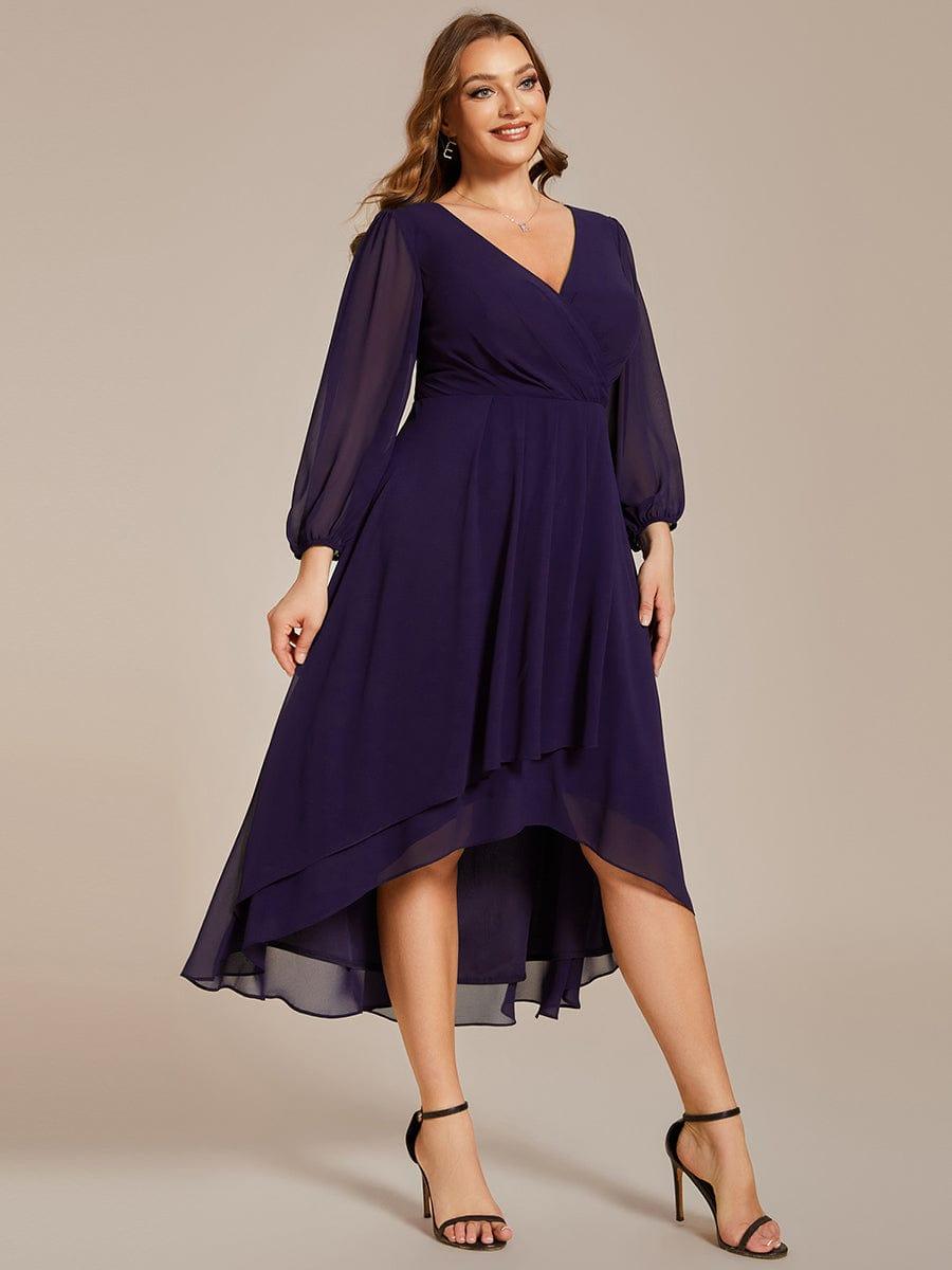 BRIAR|3/4 Sleeves Asymmetrical Hem A-Line Midi Bridesmaid Dress