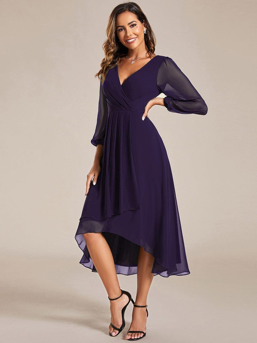 BRIAR|3/4 Sleeves Asymmetrical Hem A-Line Midi Bridesmaid Dress