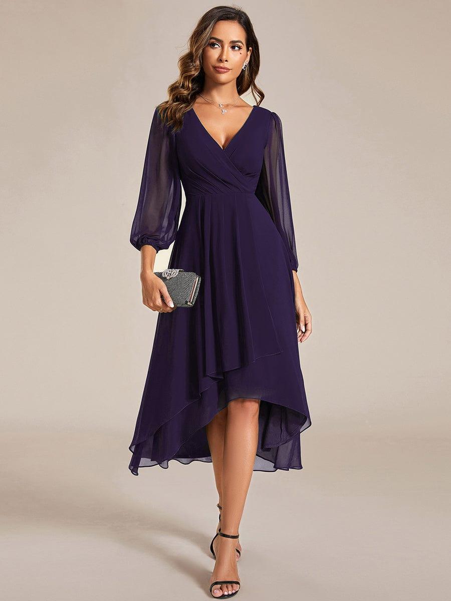 BRIAR|3/4 Sleeves Asymmetrical Hem A-Line Midi Bridesmaid Dress
