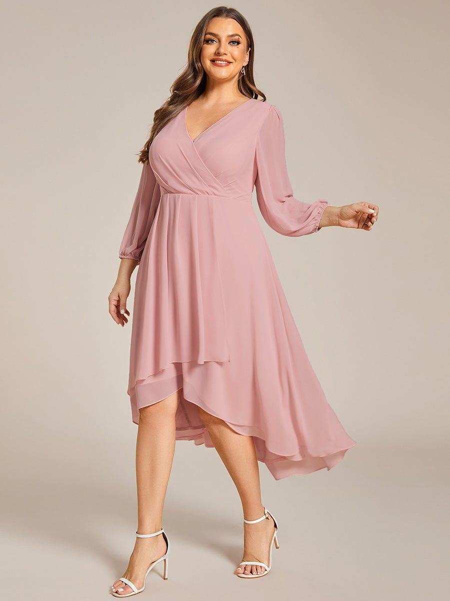 BRIAR|3/4 Sleeves Asymmetrical Hem A-Line Midi Bridesmaid Dress