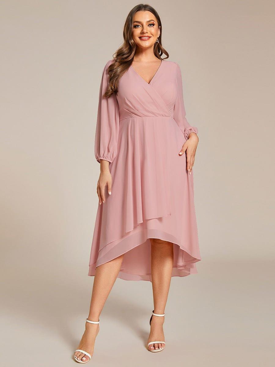 BRIAR|3/4 Sleeves Asymmetrical Hem A-Line Midi Bridesmaid Dress