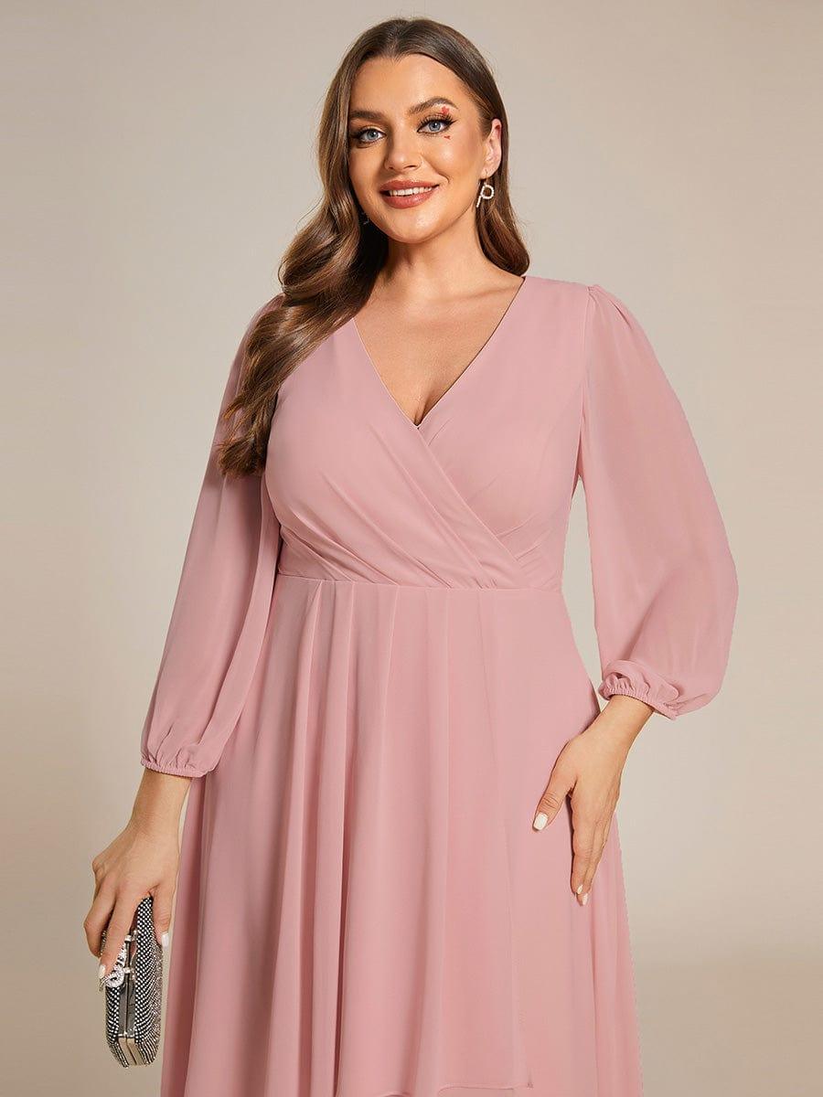 BRIAR|3/4 Sleeves Asymmetrical Hem A-Line Midi Bridesmaid Dress