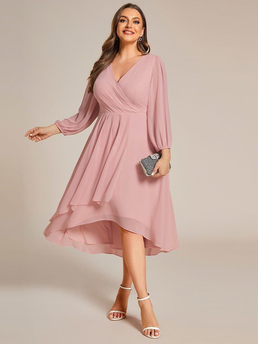 BRIAR|3/4 Sleeves Asymmetrical Hem A-Line Midi Bridesmaid Dress