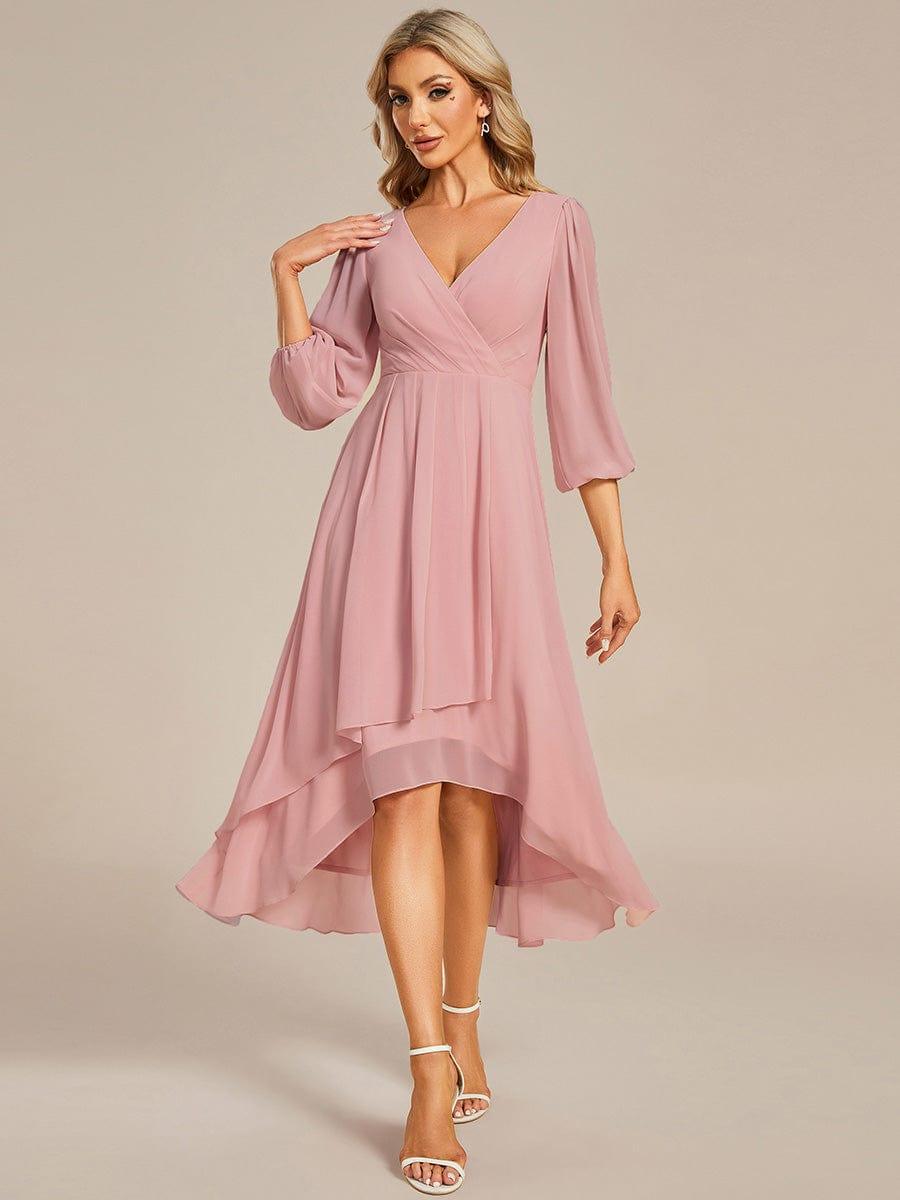 BRIAR|3/4 Sleeves Asymmetrical Hem A-Line Midi Bridesmaid Dress